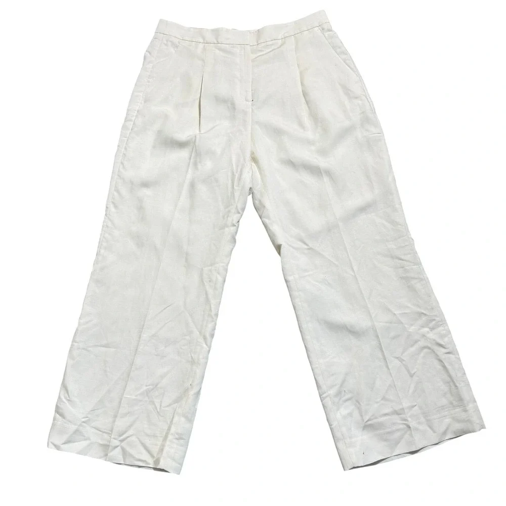 BANANA‎ REPUBLIC NWT Women's 16 Cream White Tencel Linen Wide Leg Pleated Pants